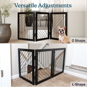 Pet Adobe 3-Panel Foldable Free Standing Wood Dog & Cat Gate, 23.6-in, Black