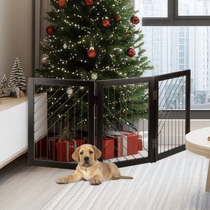 Pet Adobe 3-Panel Foldable Free Standing Wood Dog & Cat Gate, 23.6-in, Black