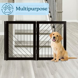 Pet Adobe 3-Panel Foldable Free Standing Wood Dog & Cat Gate, 23.6-in, Black