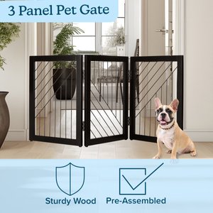Pet Adobe 3-Panel Foldable Free Standing Wood Dog & Cat Gate, 23.6-in, Black