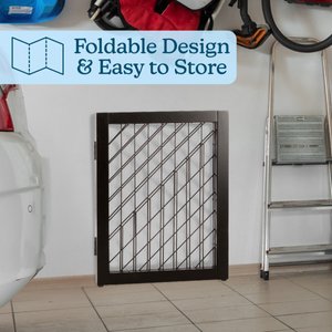 Pet Adobe 3-Panel Foldable Free Standing Wood Dog & Cat Gate, 23.6-in, Black