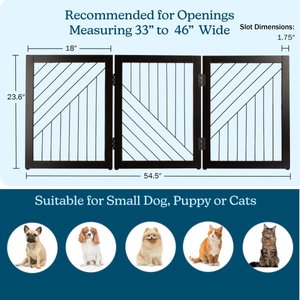 Pet Adobe 3-Panel Foldable Free Standing Wood Dog & Cat Gate, 23.6-in, Black