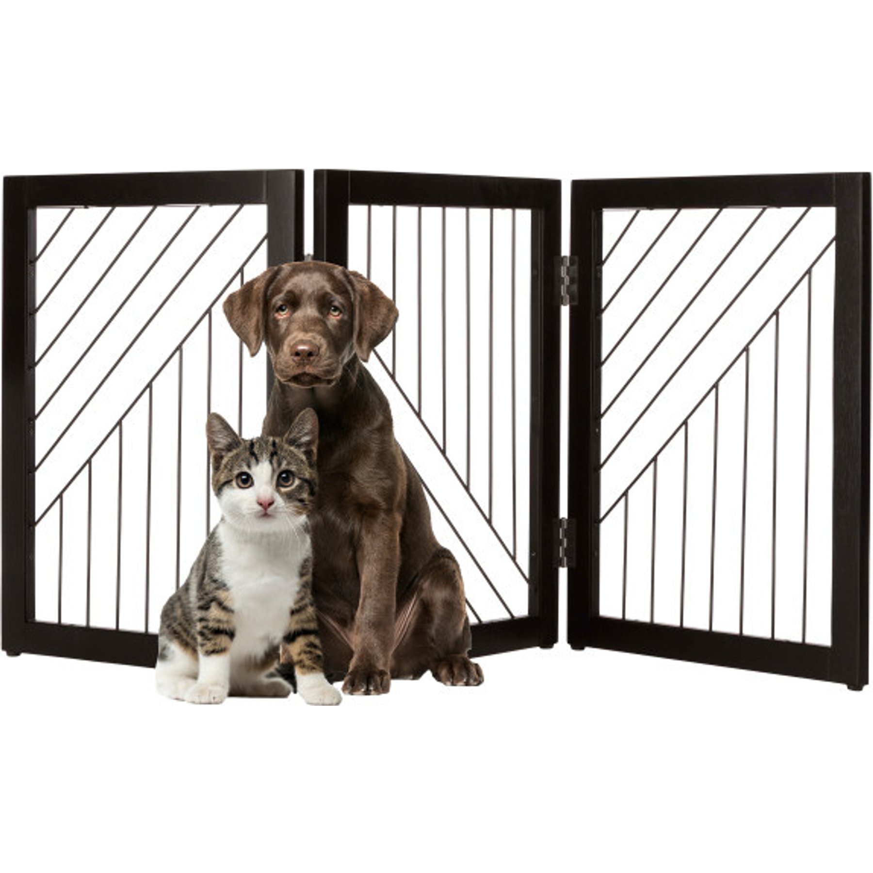 Pet Adobe 3-Panel Foldable Free Standing Wood Dog & Cat Gate, 23.6-in, Black
