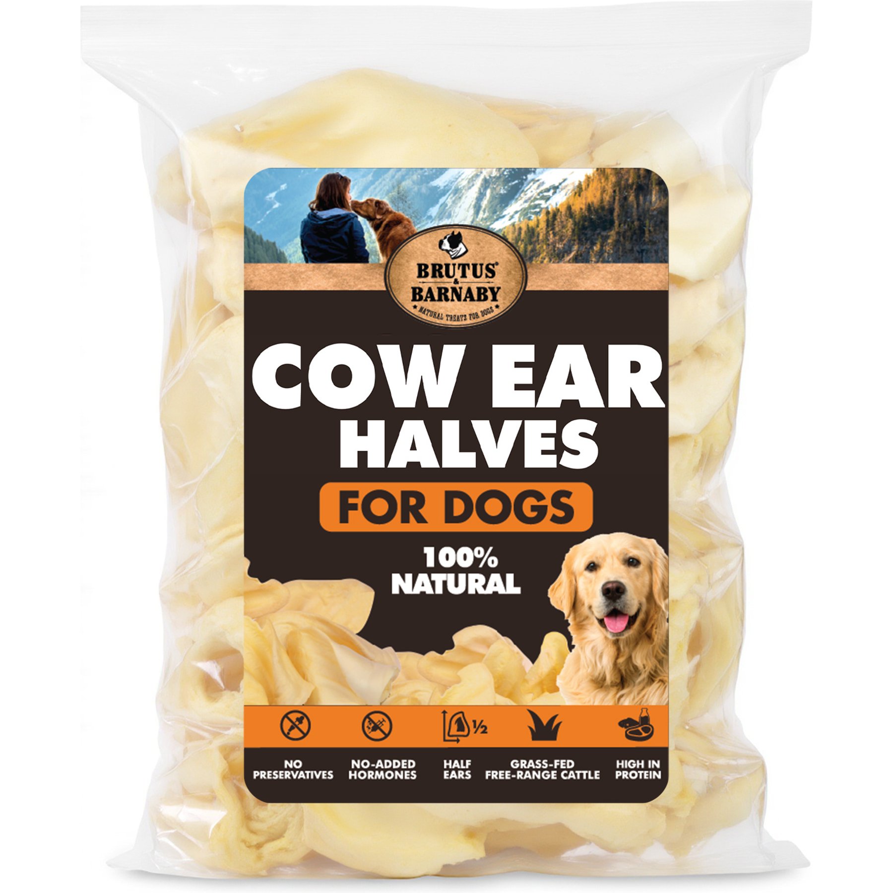 Brutus & Barnaby Premium Half Cow Ears Natural Dog Chew, 25 count