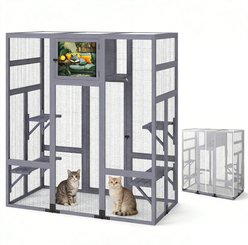 Coziwow Catio Wooden Covered Outdoor Cat Exercise Pen, Gray, Large