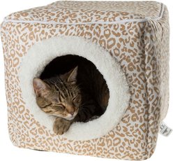 Pet Adobe Cozy Cave Covered Dog Bed, Tan Animal Print