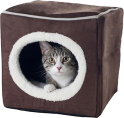 Pet Adobe Cozy Cave Covered Dog Bed, Dark Brown