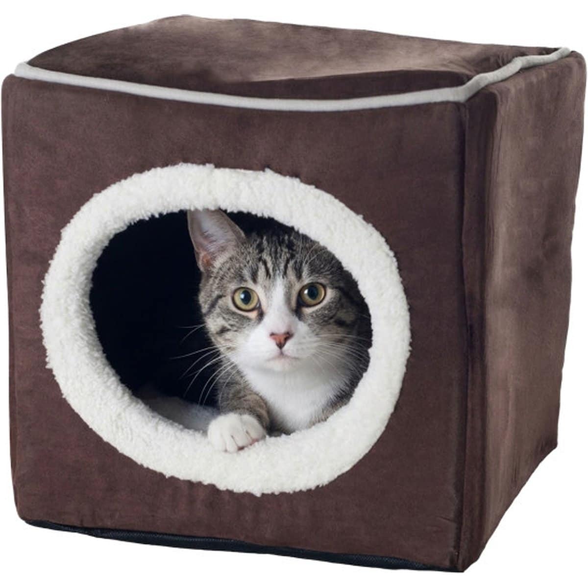 Pet Adobe Cozy Cave Covered Dog Bed, Dark Brown