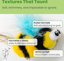 Catstages 2 Interchangeable Attachments Glow-in-the-Dark Moth & Plush Bee Flutter Bug Prey Wand Set Cat Toy with Catnip, Multicolor slide 2 of 7