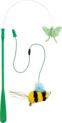 Catstages 2 Interchangeable Attachments Glow-in-the-Dark Moth & Plush Bee Flutter Bug Prey Wand Set Cat Toy with Catnip, Multicolor