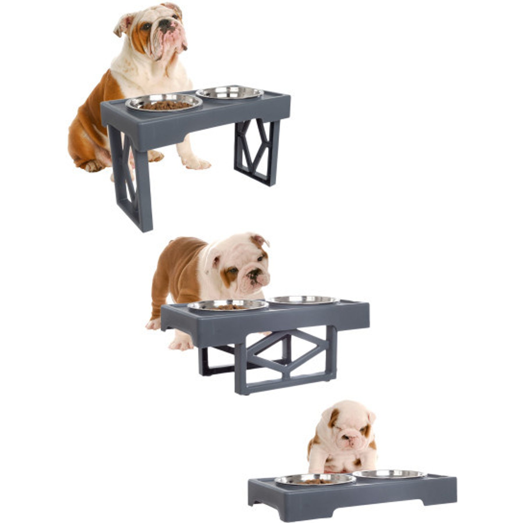Pet Adobe 2 Pet Bowls with Adjustable Stand Dog & Cat Bowls, Gray