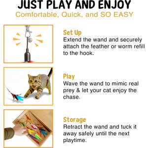 Vila Feather Teaser Wand & Fishing Pole Interactive Toy for Indoor Cat & Dog, 11 count