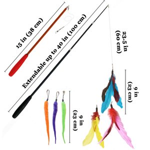 Vila Feather Teaser Wand & Fishing Pole Interactive Toy for Indoor Cat & Dog, 11 count