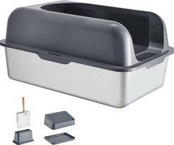 Cesicia Filtering Foot Board 6-in Deep Odor-Free Cat Litter Box, Dark Gray