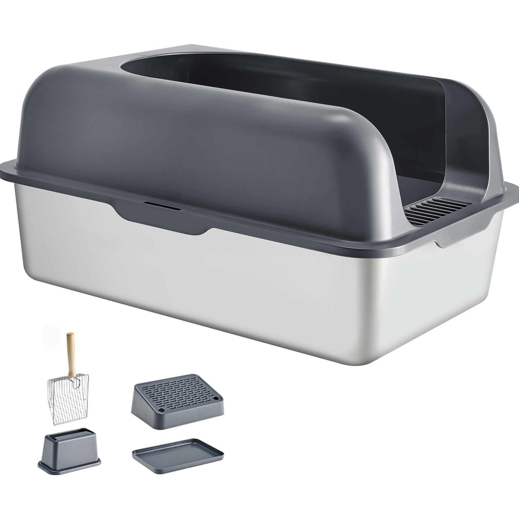 Cesicia Filtering Foot Board 6-in Deep Odor-Free Cat Litter Box, Dark Gray