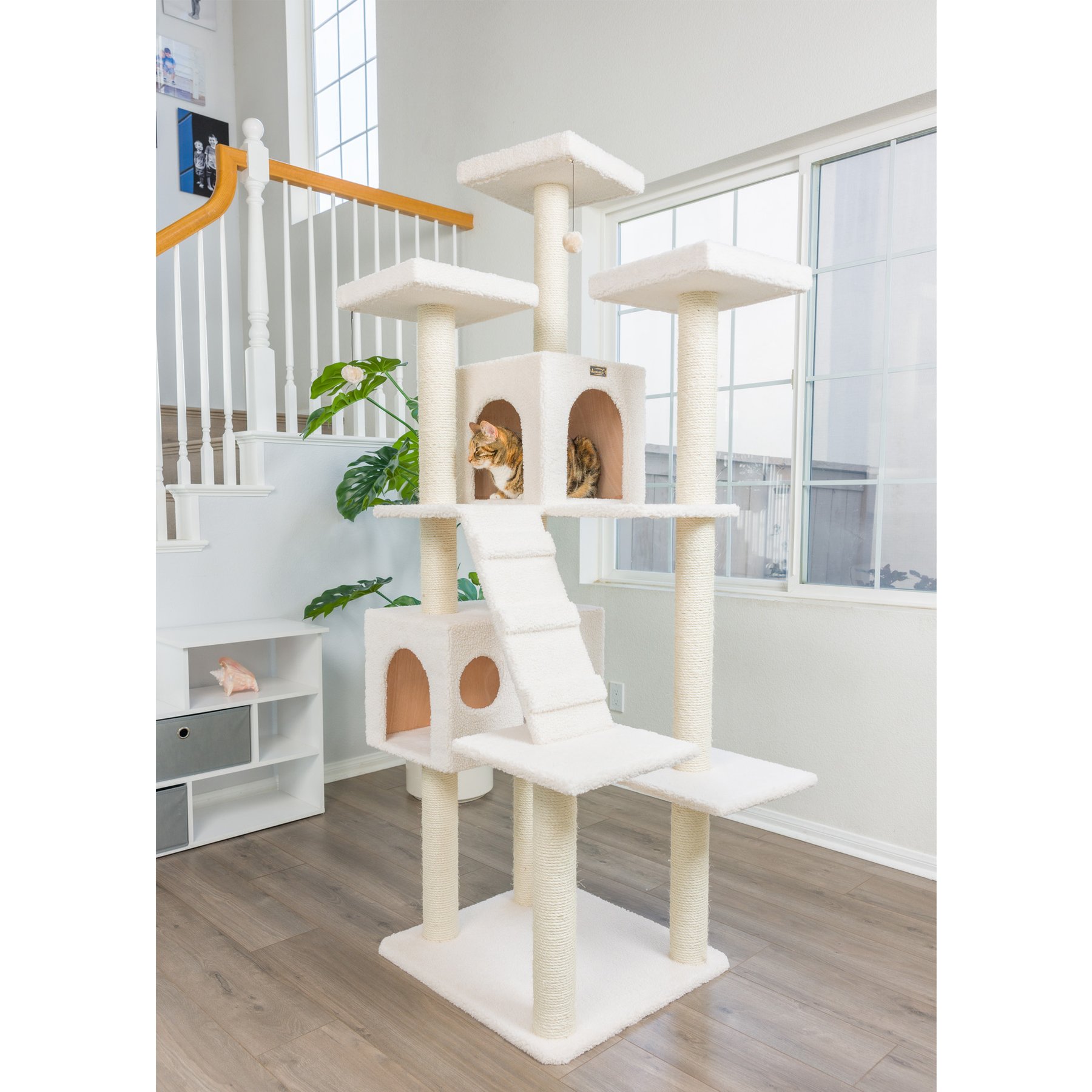 Armarkat 77-in Faux Fleece Cat Tree & Condo, Ivory