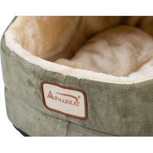 Armarkat Cave Shape Covered Cat & Dog Bed, Laurel Green/Beige