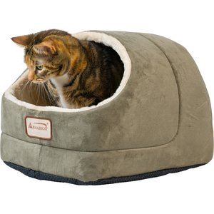 Armarkat Cave Shape Covered Cat & Dog Bed, Laurel Green/Beige