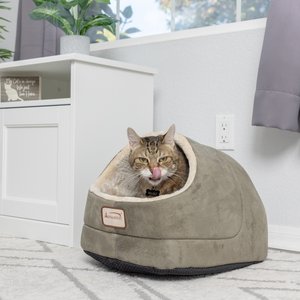 Armarkat Cave Shape Covered Cat & Dog Bed, Laurel Green/Beige