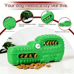 Potaroma Crocodile Head Shape Rubber Interactive Squeaky & Exercise Treat Dispensing Dog Chew Toy, Green slide 2 of 9