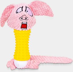 Potaroma Pig Durable Rubber Teething Stick Interactive Self-Play Squeaky & Exercise Plush Dog Toy with Crinkle Paper, Multicolor, 9.45-in