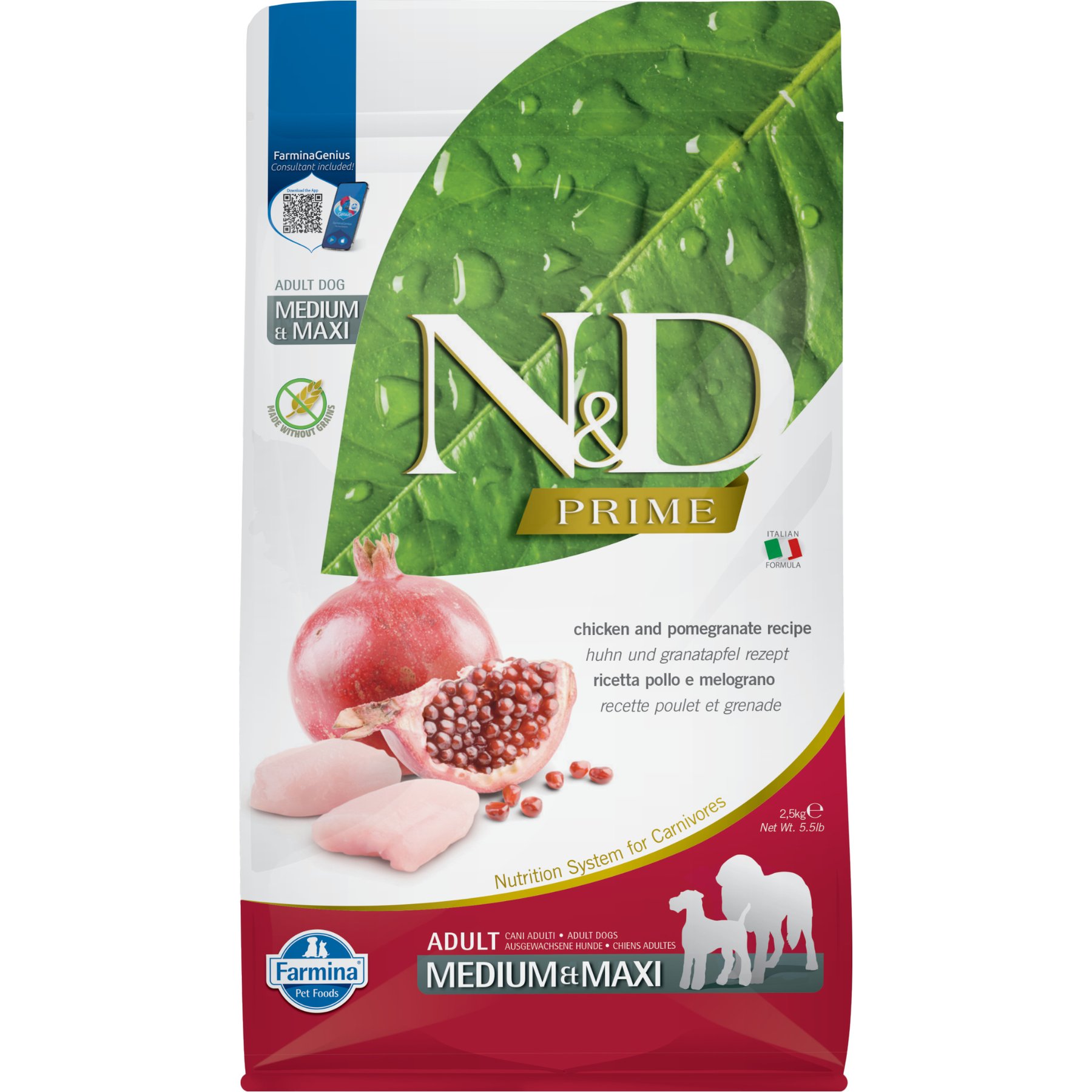 Farmina N&D Prime Chicken & Pomegranate Medium & Maxi Adult Grain-Free Dry Dog Food, 11-lb bundle