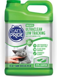 Cat's Pride Max Power UltraClean Low-Tracking Multi-Cat Clumping Litter, Unscented, 15-lb jug