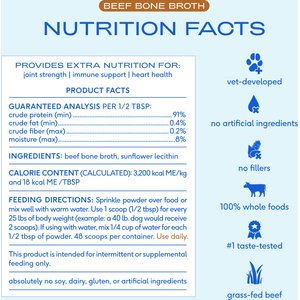 Native Pet Beef Bone Broth Powder, Organic Human Grade Food Topper for Dogs & Cats, 4.75-oz