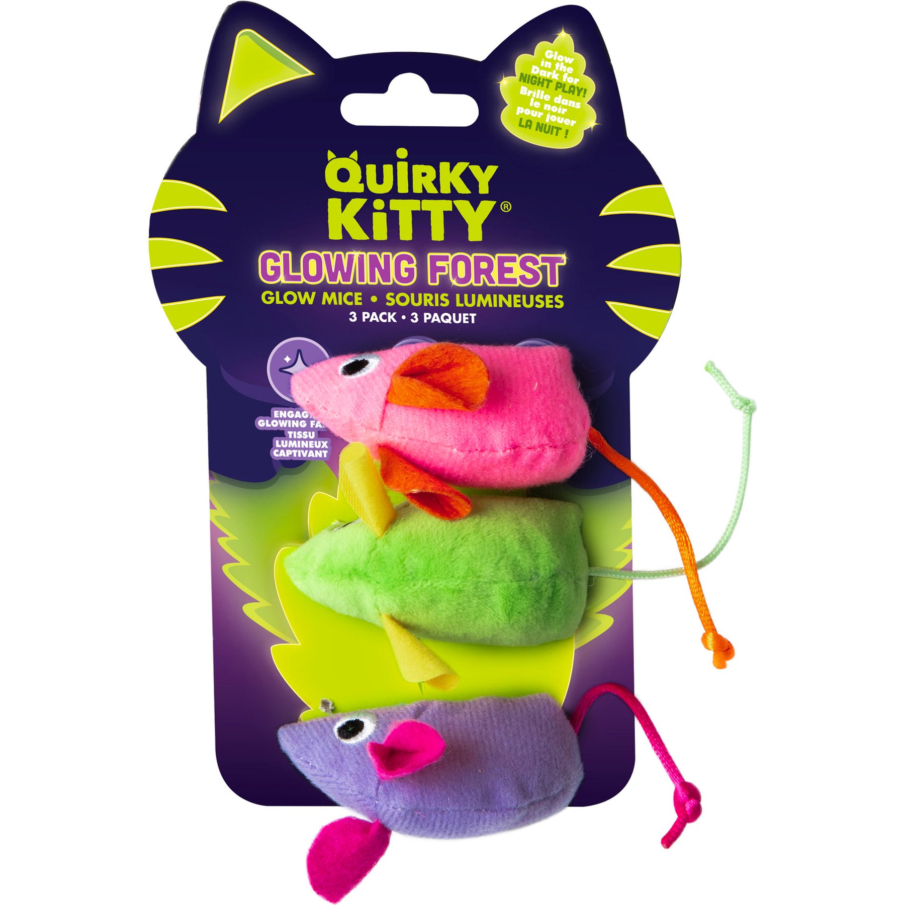 Quirky Kitty Glowing Forest Mice Glowing & Light-Up Plush Cat Toy, Multicolor, Medium, 3 count
