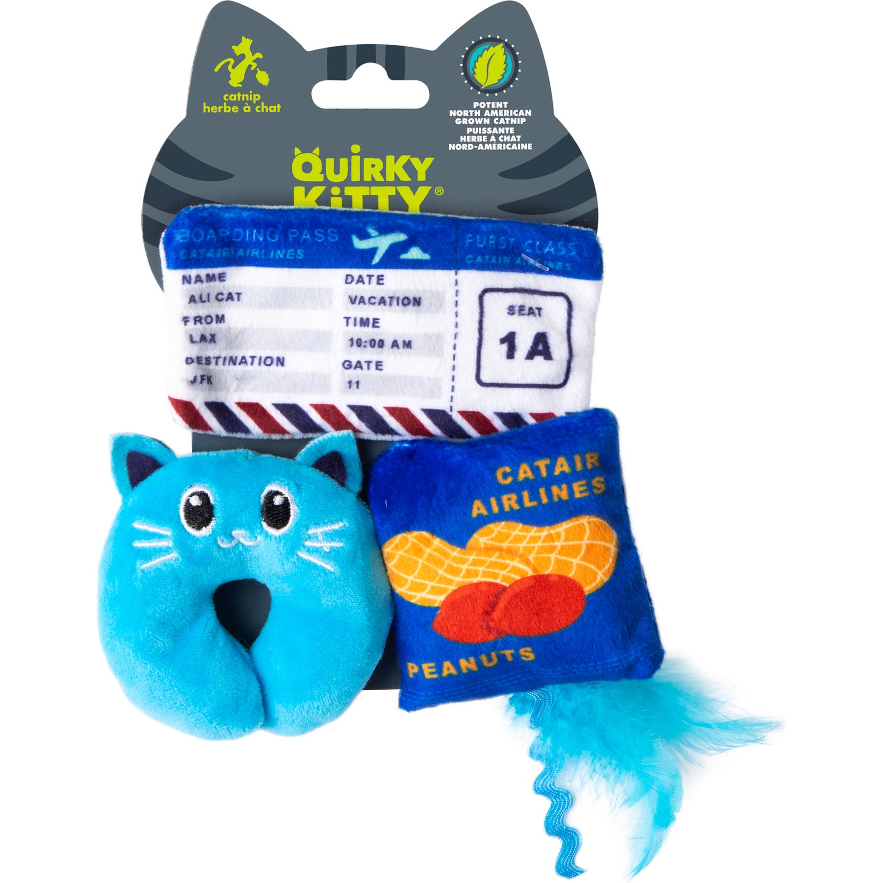 Quirky Kitty First Class Catnip Plush Cat Toy, Multicolor, Medium, 3 count