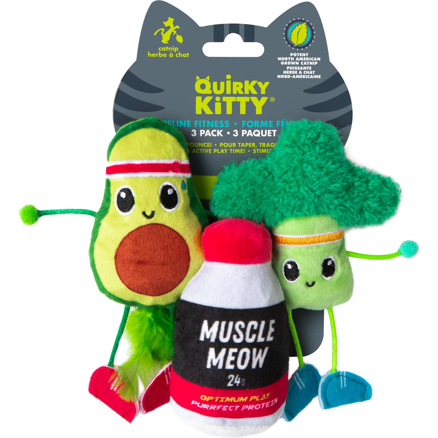 Quirky Kitty Flinging Fitness Catnip Plush Cat Toy, Multicolor, Medium, 3 count
