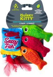 Quirky Kitty Sassy Fish Catnip Plush Cat Toy, Multicolor, Medium, 4 count