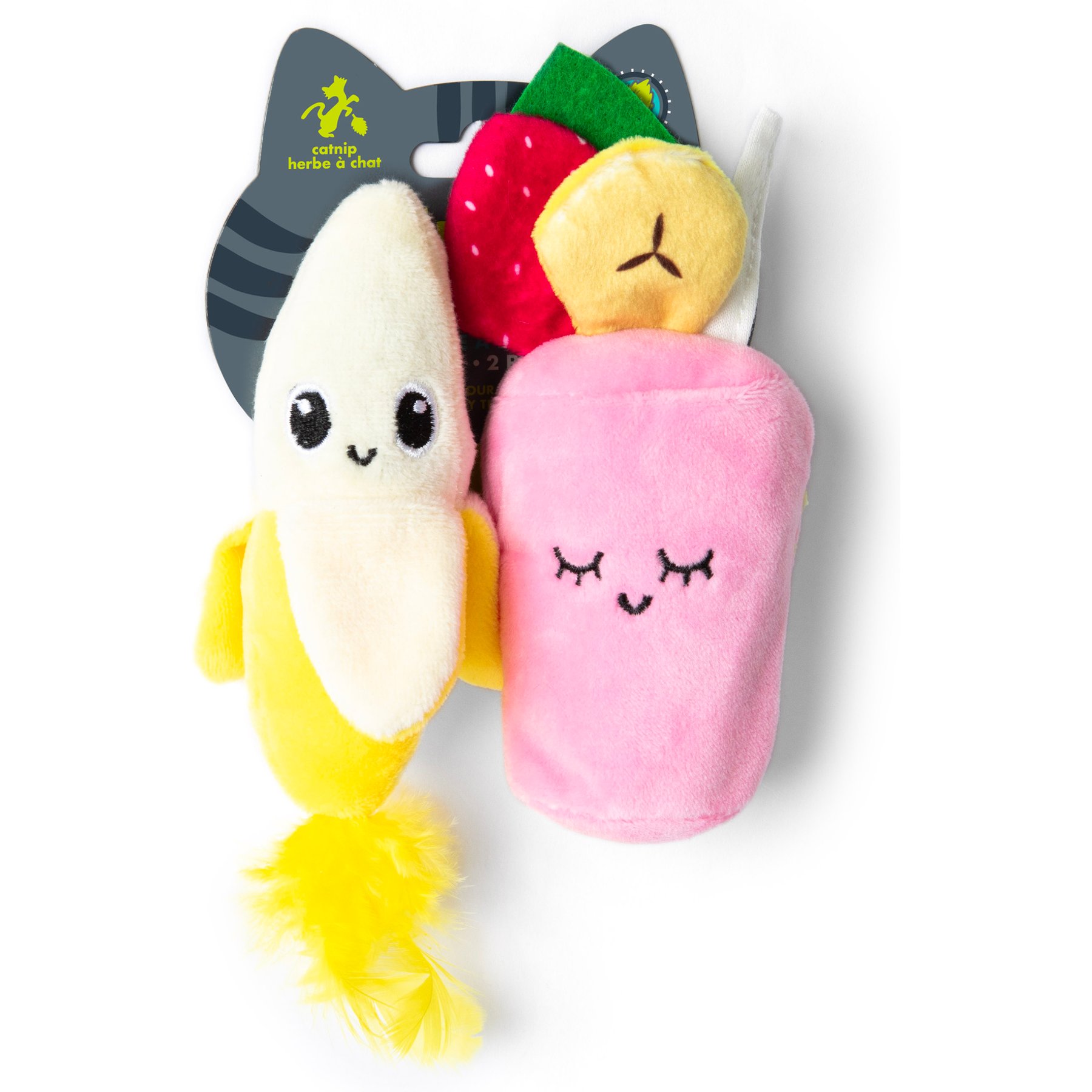 Quirky Kitty Banana Smoothie Catnip Plush Cat Toy, Multicolor, Medium, 2 count