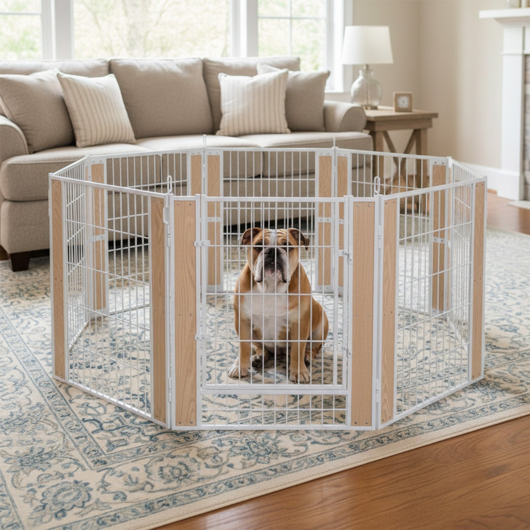 RYPetmia 6-Panel Personalized Coated Metal Dog Exercise Pen, White, Small: 31.5-in