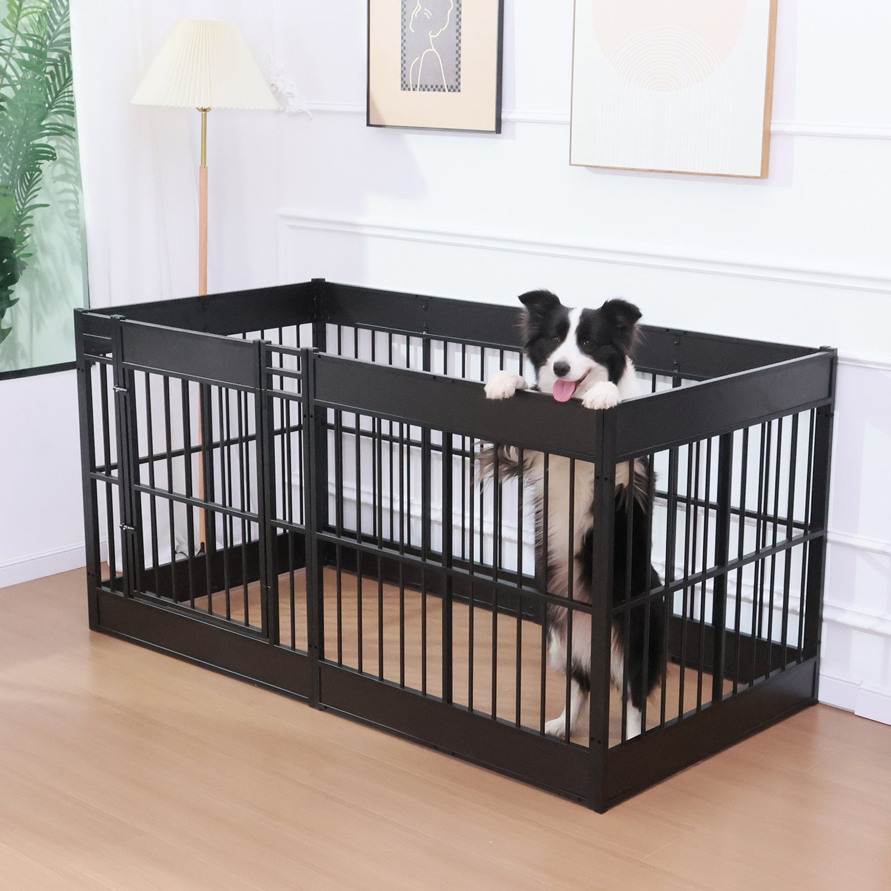 RYPetmia 6-Panel Indoor & Outdoor Foldable Heavy Duty Personalized Coated Metal Dog & Cat Exercise Pen, Black, Large: 35.4-in