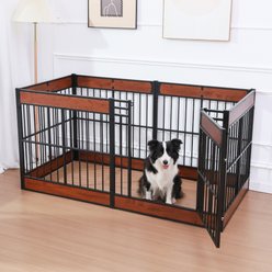 RYPetmia 6-Panel Indoor & Outdoor Foldable Heavy Duty Personalized Coated Metal Dog & Cat Exercise Pen, Mahogany, Large: 35.4-in
