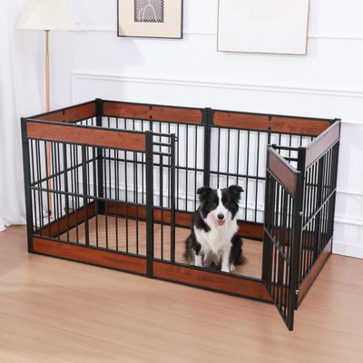 RYPetmia RYPetmia 6-Panel Indoor & Outdoor Foldable Heavy Duty Personalized Coated Metal Dog & Cat Exercise Pen, Mahogany, Large: 35.4-in
