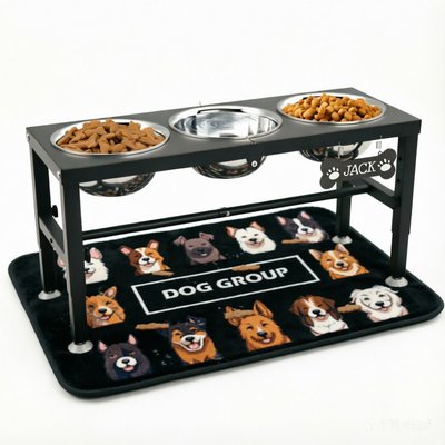 ADENGL ADENGL Non-Skid 3-Adjustable Height Elevated Metal Dog Bowl, Black, 7-cup each, 3 count