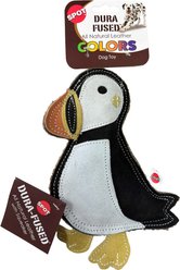 Spot Dura-Fuse Leather Puffin Plush Dog Toy, Black/White/Yellow/Orange, 8.5-in