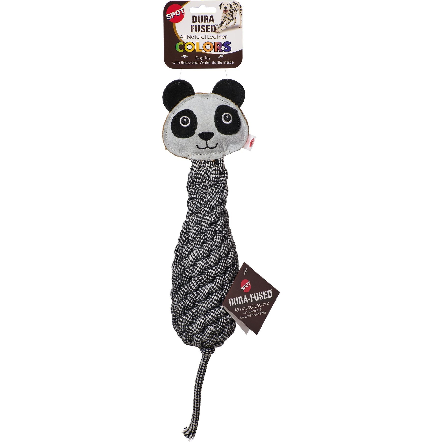 Spot Dura-Fuse Leather Bottle Panda Plush Dog Toy, Black/White, 16-in