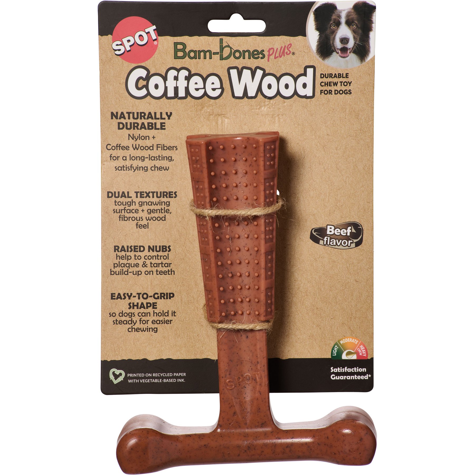 Spot Bambone+ Coffee Wood Beef Dog Toy, Brown, 7-in