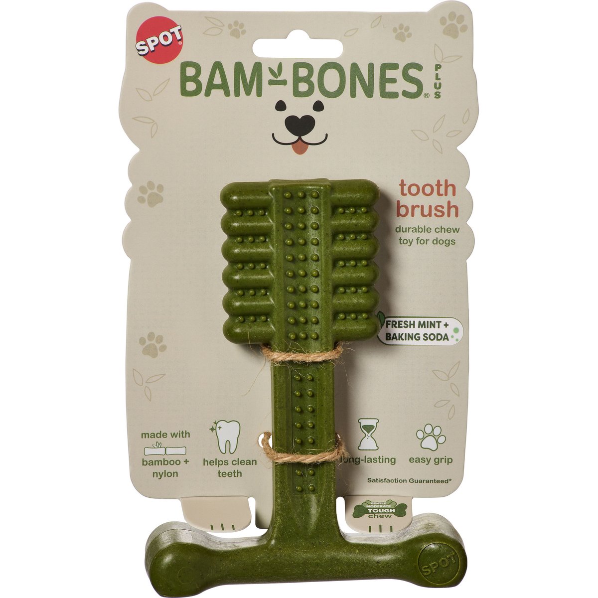 Spot Bambone+ Toothbrush Mint Dog Toy, Green, 6-in, 1 count