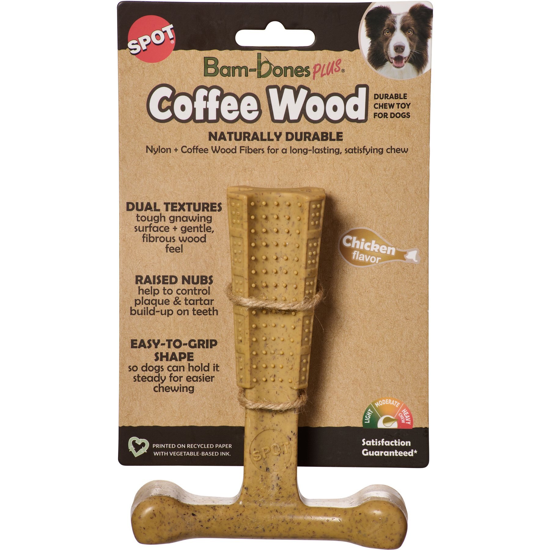 Spot Bambone+ Coffee Wood Chicken Dog Toy, Tan, 6-in