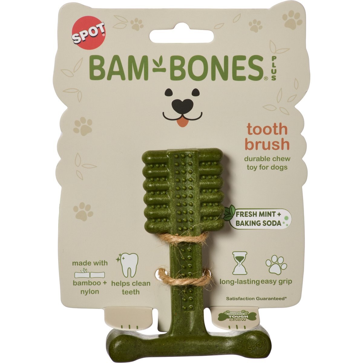 Spot Bambone+ Toothbrush Mint Dog Toy, Green, 4-in, 1 count