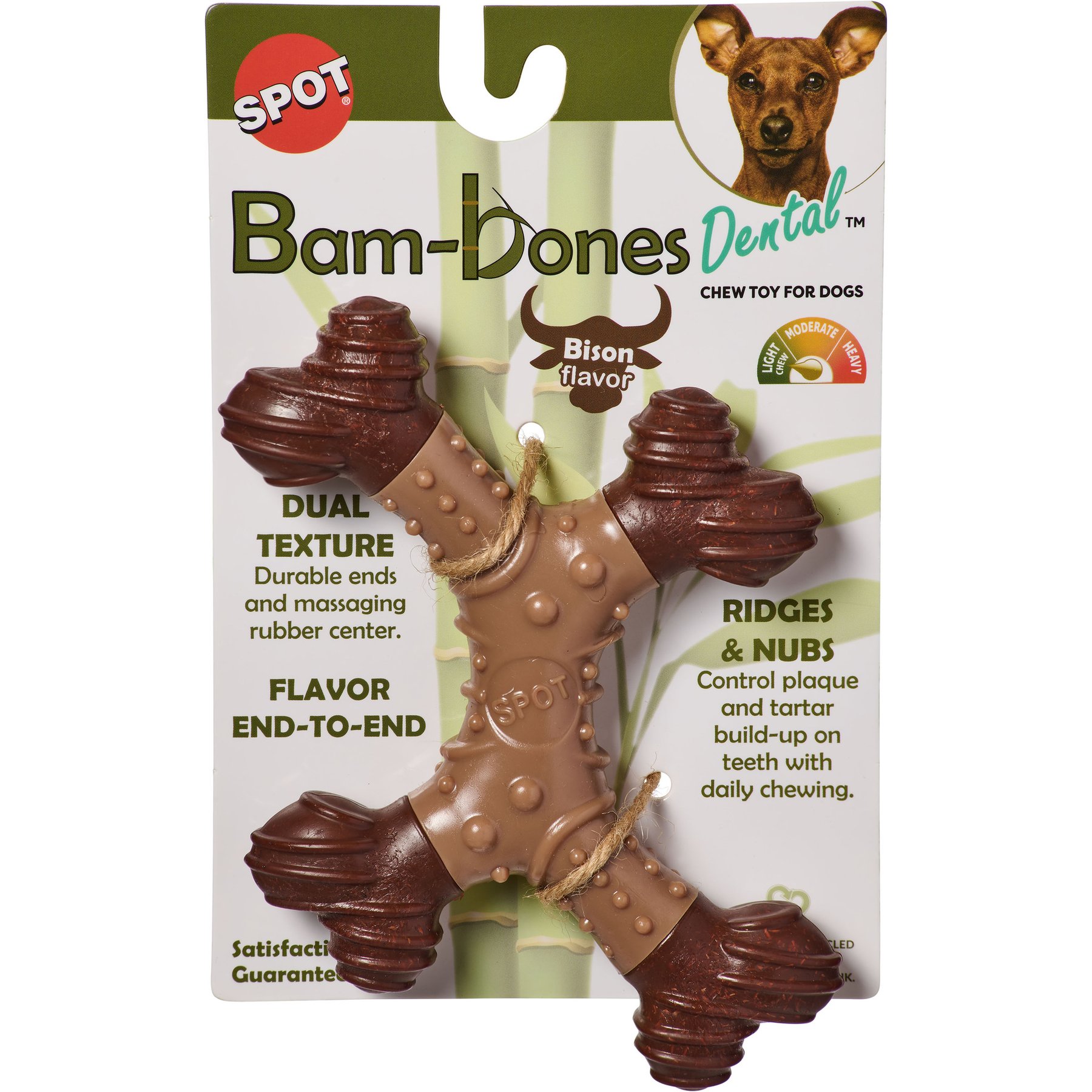 Spot Bambone Dental X-Bone Bison Dog Toy, Tan/Brown, 6-in