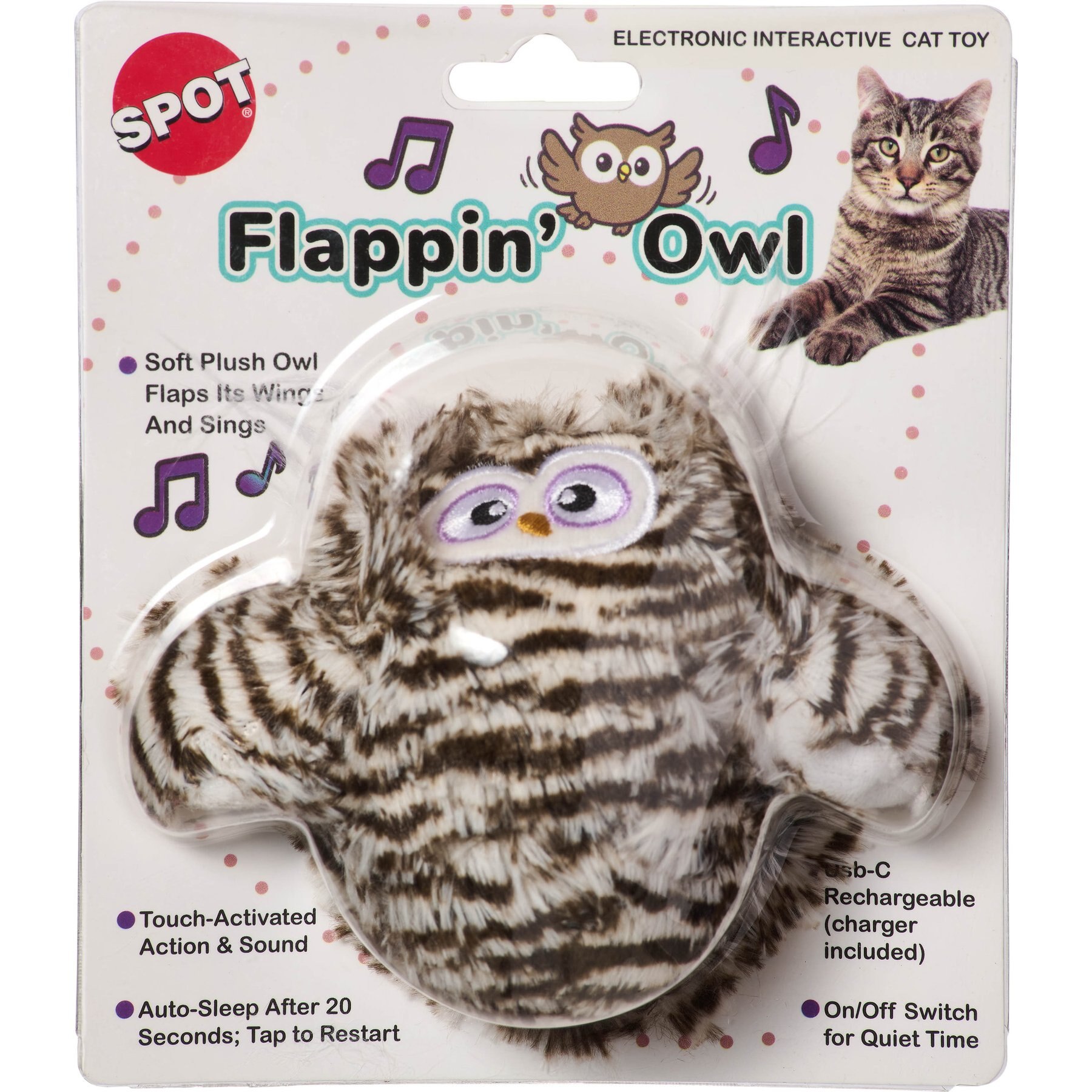Spot Flappin Owl Plush Cat Toy, Brown/White