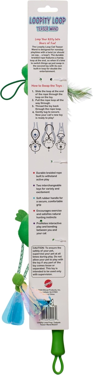 SPOT Loopity Loop Wand Frog/Tadpole Plush Cat Toy, Green - Chewy.com