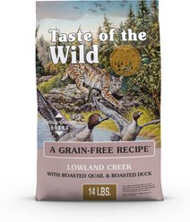 Taste of the Wild Lowland Creek Roasted Quail & Roasted Duck Grain-Free Dry Cat Food, 14-lb bag