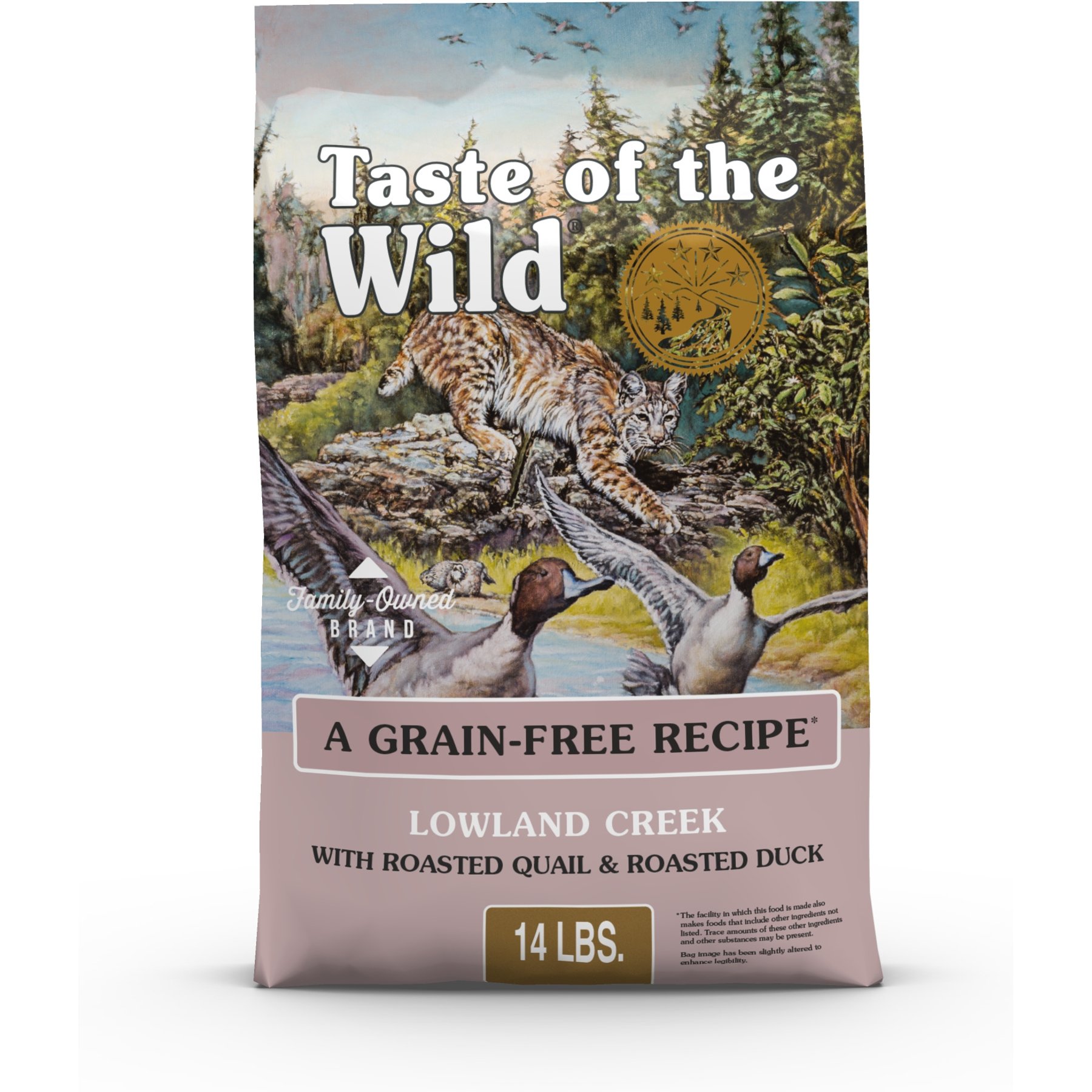 Taste of the Wild Lowland Creek All Life Stages High Protein Grain-Free Recipe with Roasted Quail & Roasted Duck Dry Cat Food, 14-lb bag