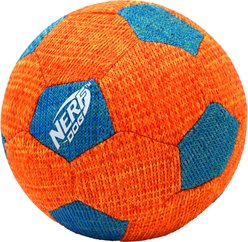 Nerf Dog X-Weave Soccer Squeak Dog Ball Toy, Orange/Blue, 5-in